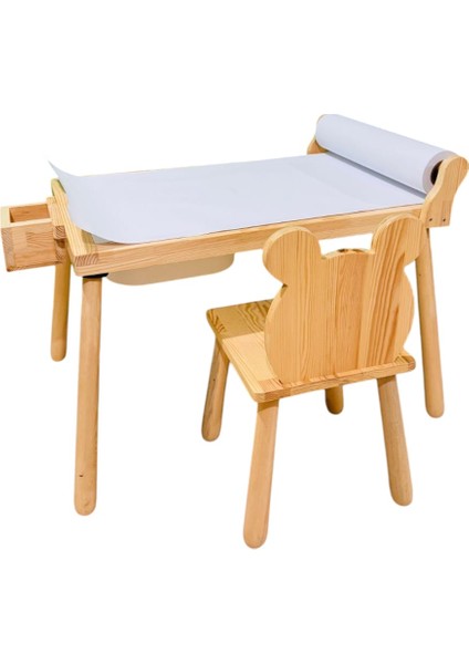 Rulo Aparatlı Doğal Ahşap Duyusal Çocuk Aktivite Masası Oyun Masası 1 Adet Ayı Sandalye fiyatları