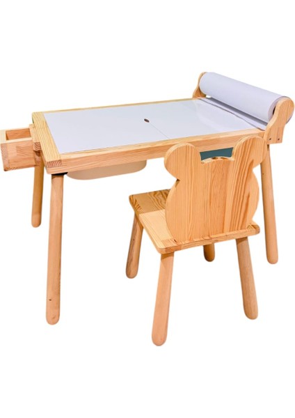 Rulo Aparatlı Doğal Ahşap Duyusal Çocuk Aktivite Masası Oyun Masası 1 Adet Ayı Sandalye fırsatları