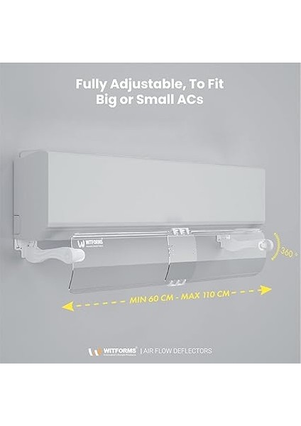 Plus - Bölünmüş Klimalar Için Uygun Ayarlanabilir Ac Hava Deflektörü. Soğutma ve Isıtma Sirkülasyonunu Geliştirin - Havalandırma Uzunluğu (60 Ila 110 Cm) fırsatları