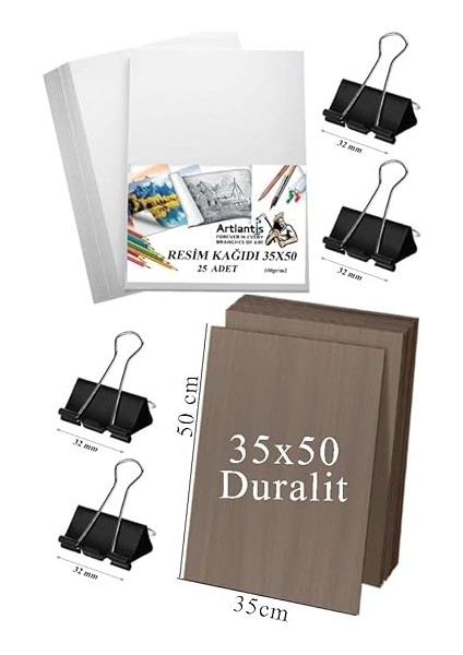 Karakalem Eskiz Çizim Seti Durolit Seti 35X50 cm Duralit 1 Adet 35X50 Resim Kağıdı 25 Adet Mandal Metal 4 Adet fiyatları