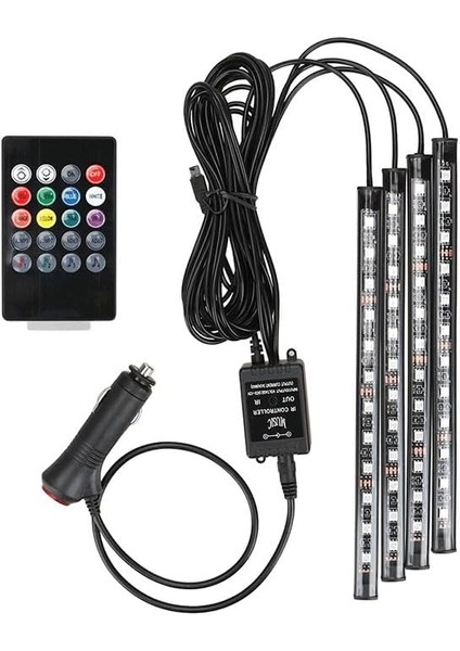 Altı Uzaktan Kumandalı 12 LED Aydınlatma Seti, Çeşitli Renkler, 12V, 6W, Ip5 Su Geçirmez, Parlak ve Canlı Renkler, Sese Duyarlı Ambiyans Çakmaklık Girişli