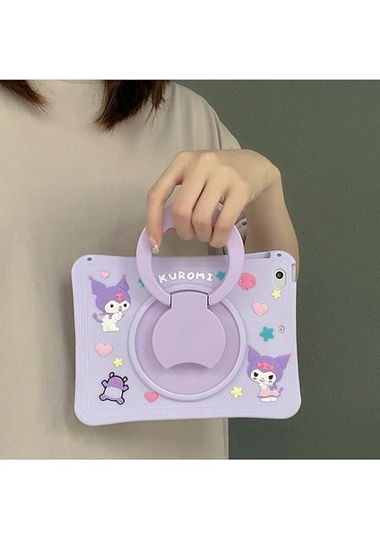 Standlı Askılı Karakterli Kuromi Çocuk Kılıfı -Açık Lila Açık Lila Samsung Galaxy Tab A9 8.7 Inç ile Uyumlu modelleri
