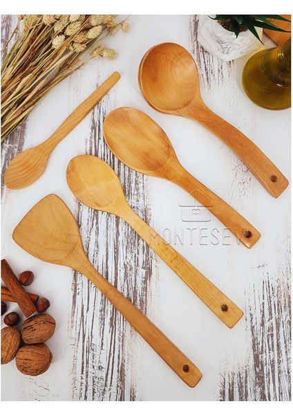 Ahşap Tahta Mutfak Kaşık Seti 5 Parça Kayın, Şimşir ve Bambu Ağacı MNT-026