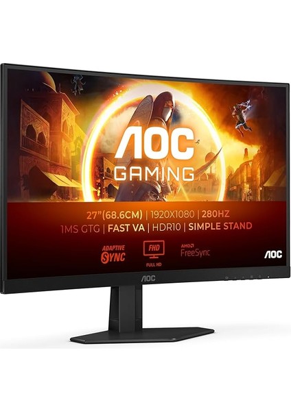 C27G4ZXE, 27'' Full Hd 1920X1080, Fast Va Panel, 280Hz, 0.3ms, Freesync, HDR10, Kavisli, 2x HDMI 2.0, 1x Dp 1.4, Oyuncu Monitörü