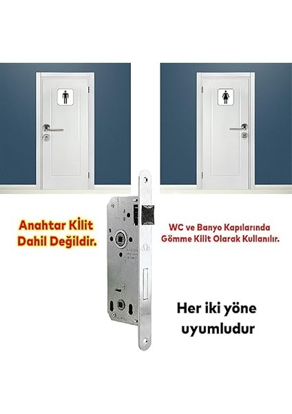 Wc Kapı Gömme Kilit Banyo Kilidi Oval Köşeli 45 mm Plastik Pvc Ahşap Panel Iç Kapı Uyumlu fırsatları