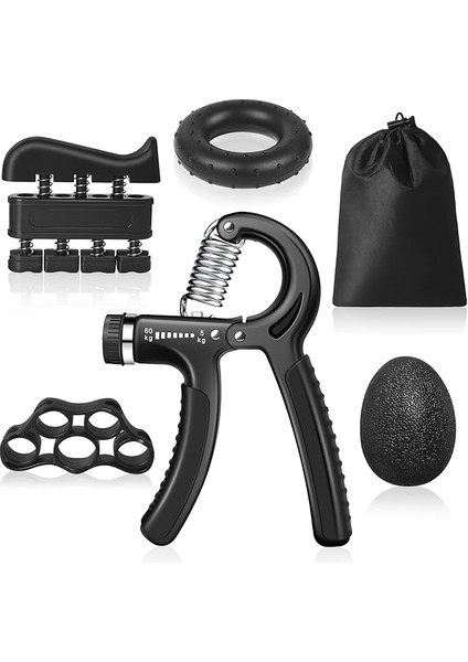 El ve Bilek Kas Güçlendirici Set, 5 Parça Ayarlanabilir El Yayı ve Parmak Egzersiz Seti, Stres Topu Dahil