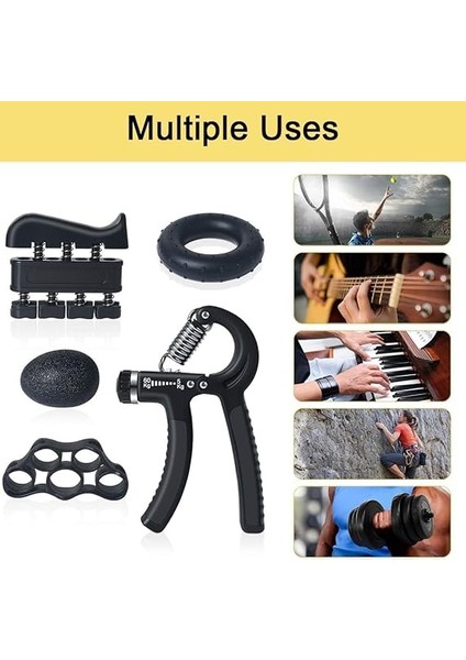 El ve Bilek Kas Güçlendirici Set, 5 Parça Ayarlanabilir El Yayı ve Parmak Egzersiz Seti, Stres Topu Dahil indirimleri