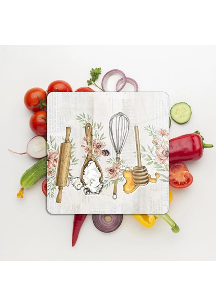 Cam Kesme Tahtası ve Sunumluk Kare Kitchenware Desenli 30 x 30 cm fiyatları