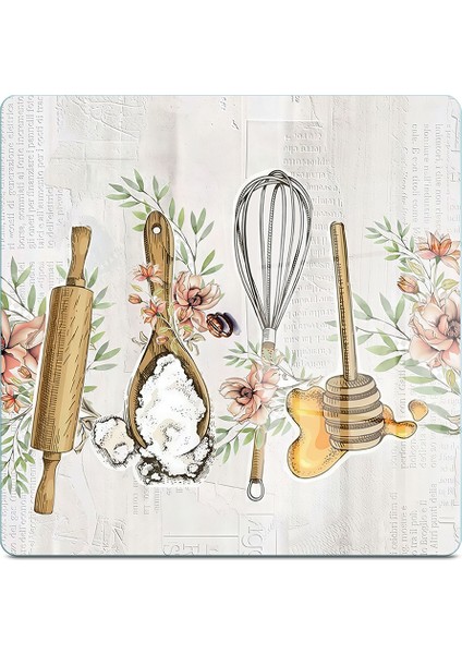 Cam Kesme Tahtası ve Sunumluk Kare Kitchenware Desenli 30 x 30 cm modelleri