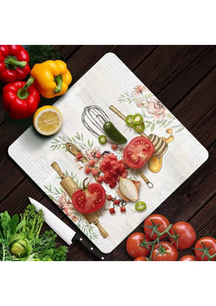 Cam Kesme Tahtası ve Sunumluk Kare Kitchenware Desenli 30 x 30 cm fırsatları