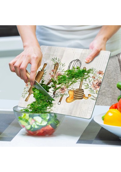 Cam Kesme Tahtası ve Sunumluk Kare Kitchenware Desenli 30 x 30 cm indirimleri