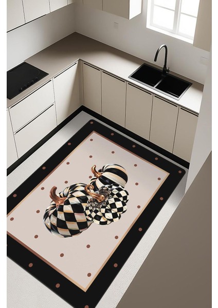 Bal Kabağı Modern Desenli Dijital Baskı Kaymaz Taban Mutfak Halısı H0030
