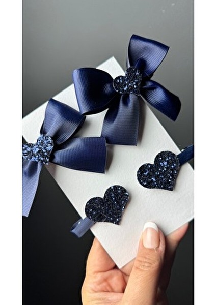 Lacivert Kız Çoçuk Bebek Kurdele Kalpli & Kalp Klips Toka Seti fırsatları