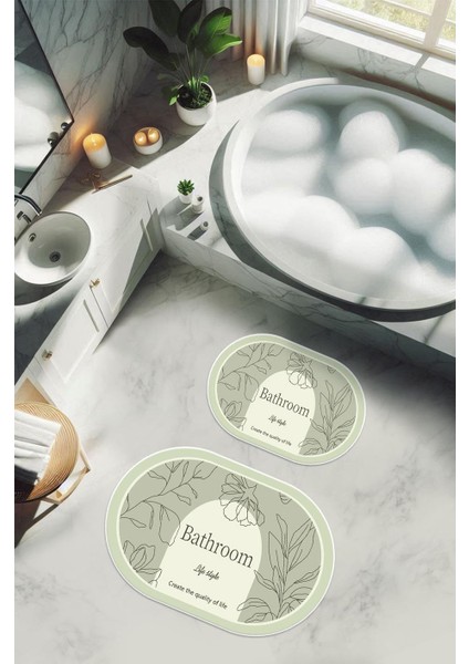 Yıkanabilir Kaymaz Tabanlı Modern Desenli 2'li Banyo Paspas Takımı OBPS0001