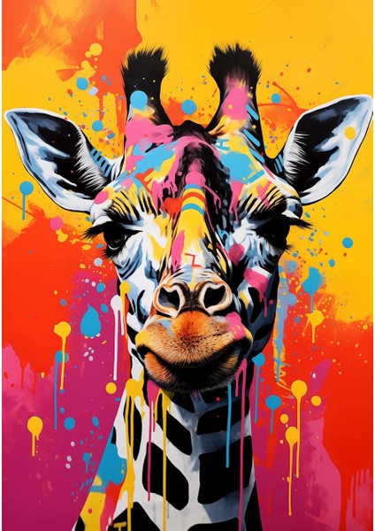 Renkli Zürafa Portresi Kanvas Tablo Duvar Resim fiyatları