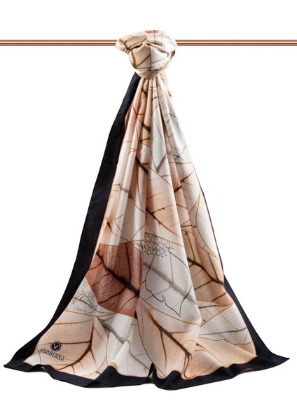 Lüks Medine Ipeği Yaprak Desenli Somon Renkli 75X195 Kırışmaz Şal Moss Krep Dikiş Tipi Italyan Dikişli