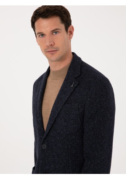 Erkek Lacivert Slim Fit Yün Karışımlı Spor Ceket 50272700-VR033