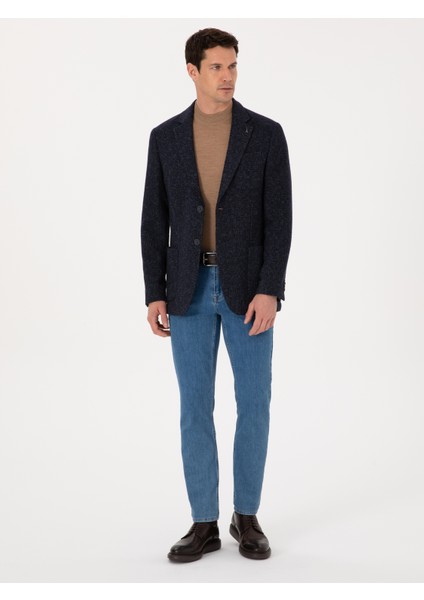 Erkek Lacivert Slim Fit Yün Karışımlı Spor Ceket 50272700-VR033