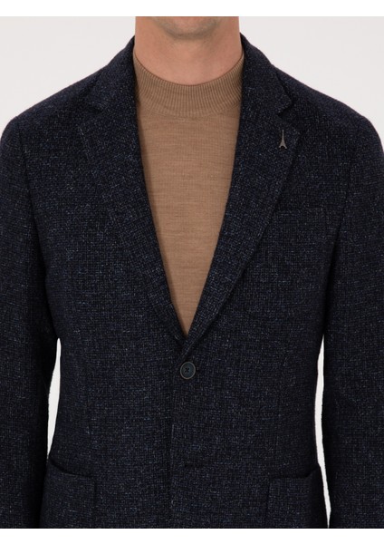 Erkek Lacivert Slim Fit Yün Karışımlı Spor Ceket 50272700-VR033