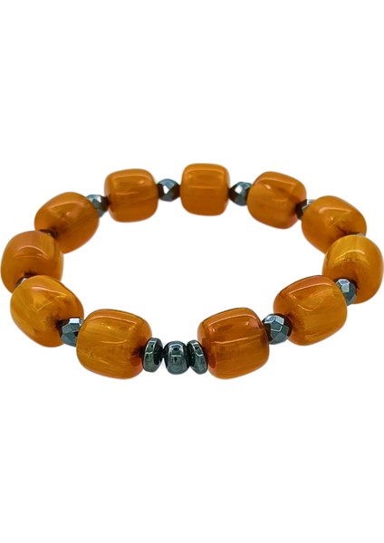 Kesme Model Sıkma Kehribar Hematit Taşlı Bileklik modelleri