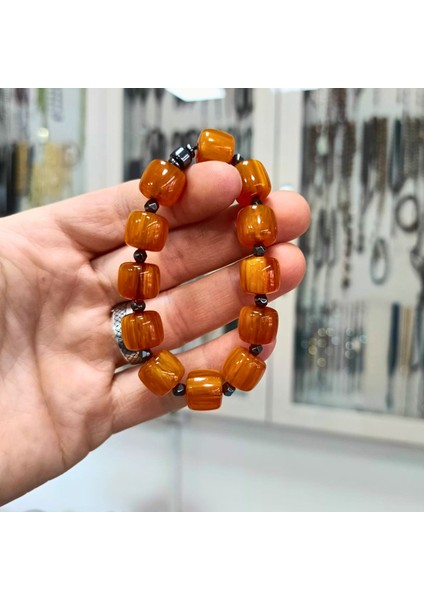 Kesme Model Sıkma Kehribar Hematit Taşlı Bileklik fırsatları