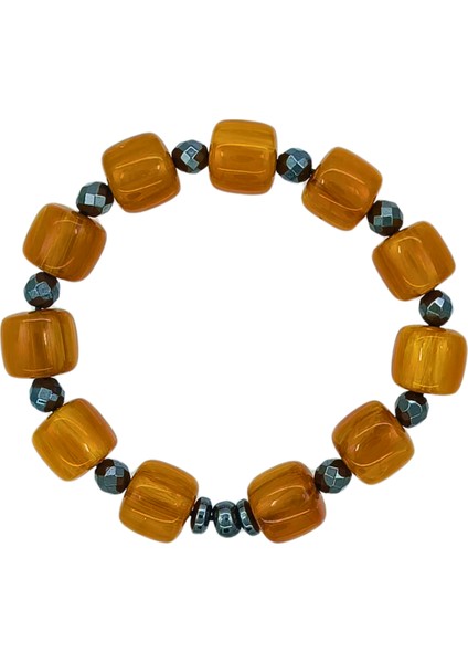 Kesme Model Sıkma Kehribar Hematit Taşlı Bileklik indirimleri