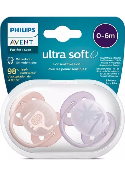Philips Avent Ultra Soft Yumuşak 2li Emzik 0-6 Ay - Kız SCF091/09