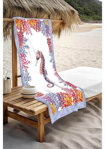 Dijital Baskı Plaj Deniz Havlusu Deniz Atı Desenli Peştamal HVL0110 modelleri