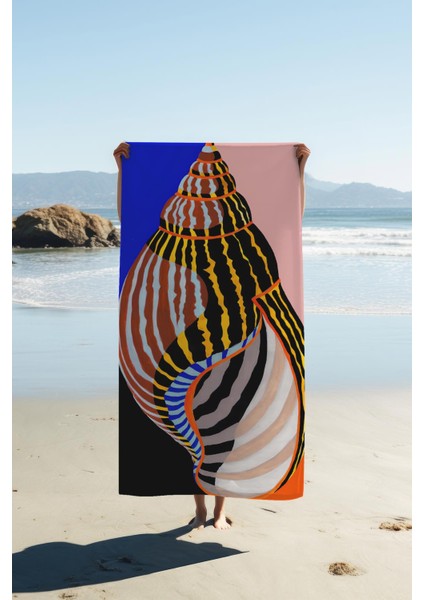 Dijital Baskı Plaj Deniz Havlusu Deniz Kabuğu Desenli Peştamal HVL0137