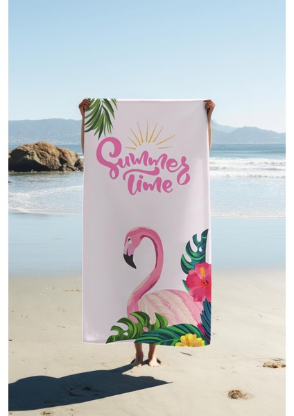 Dijital Baskı Plaj Deniz Havlusu Flamingo Desenli Peştamal HVL0141