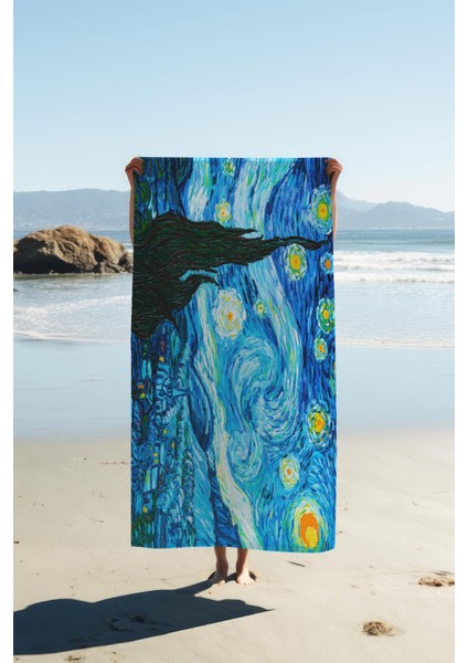 Dijital Baskı Plaj Deniz Havlusu Yıldızlı Geceler Desenli Peştamal HVL0220