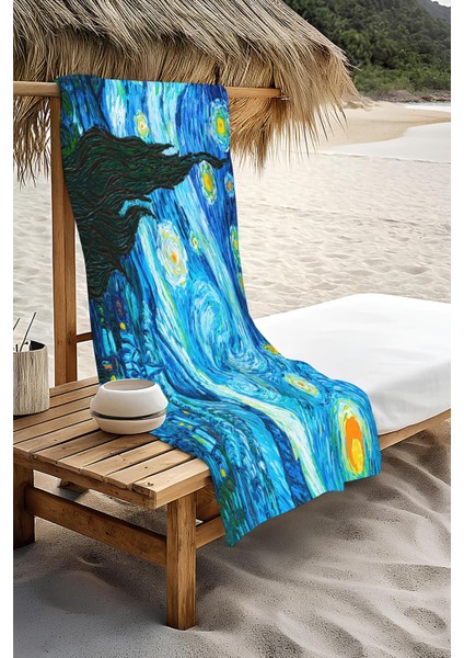 Dijital Baskı Plaj Deniz Havlusu Yıldızlı Geceler Desenli Peştamal HVL0220 modelleri