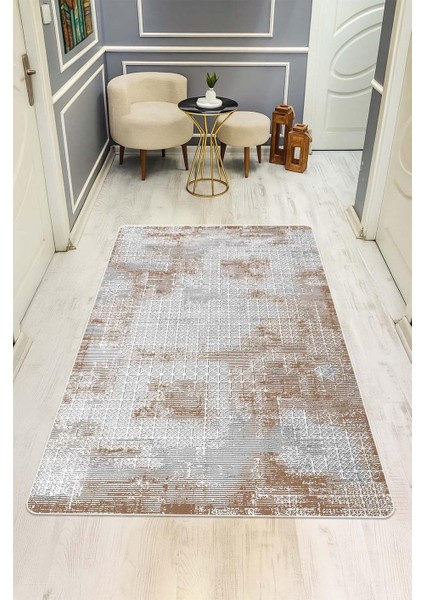 Parlak Kadife Kumaş Dijital Baskı Eskitme Desenli Dot Kaymaz Tabanlı Halı H1110