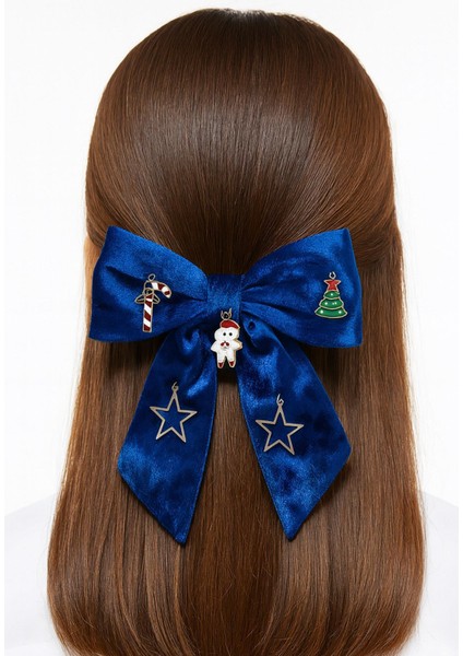 Yılbaşı Charmları Gece Mavisi Kadife Fiyonk Toka fiyatları