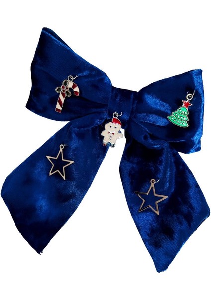 Yılbaşı Charmları Gece Mavisi Kadife Fiyonk Toka fırsatları