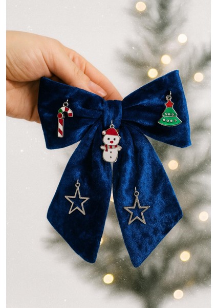 Yılbaşı Charmları Gece Mavisi Kadife Fiyonk Toka indirimleri