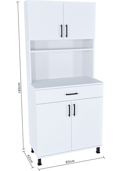 ESL0173 Kahve Köşesi Çok Amaçlı Dolap 4 Kapaklı 1 Çekmeceli Kiler Mutfak Dolabı Beyaz