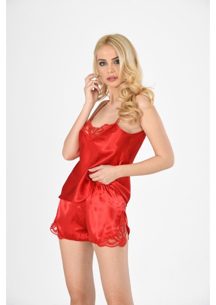 Kırmızı Saten Babydoll Şortlu Takım modelleri