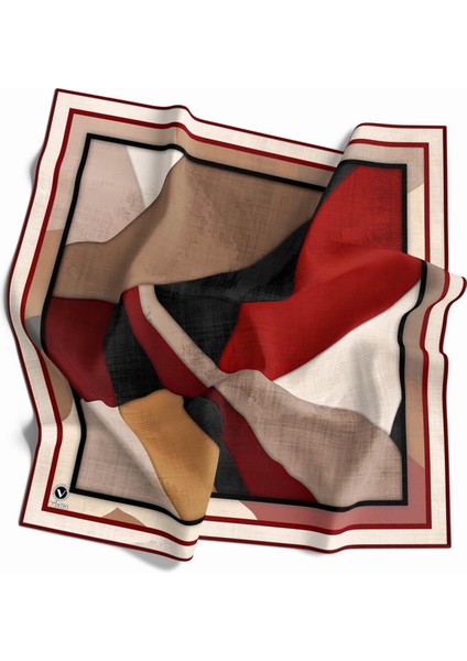 Twill Geometrik Desenli Bordo Renkli 90X90 Eşarp (Ipek Içermez) Kenar Dikiş Şekli El Dikişli