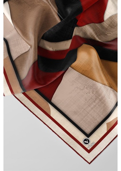 Twill Geometrik Desenli Bordo Renkli 90X90 Eşarp (Ipek Içermez) Kenar Dikiş Şekli El Dikişli fiyatları