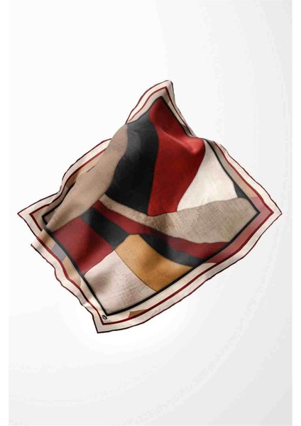 Twill Geometrik Desenli Bordo Renkli 90X90 Eşarp (Ipek Içermez) Kenar Dikiş Şekli El Dikişli modelleri