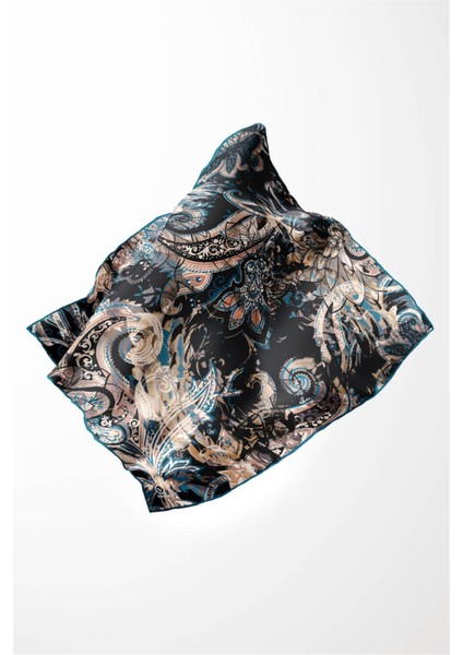 Twill Şal Desenli Petrol Yeşili Renkli 90X90 Eşarp (Ipek Içermez) Kenar Dikiş Şekli El Dikişli modelleri