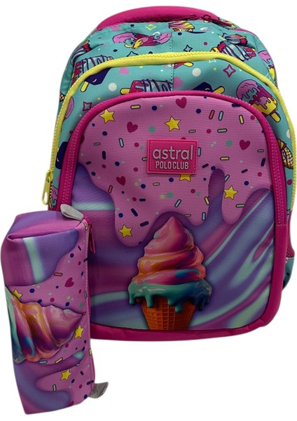 Ilkokul Çantası Dondurma Desen Sırt Çantası ve Kalemlik Takım