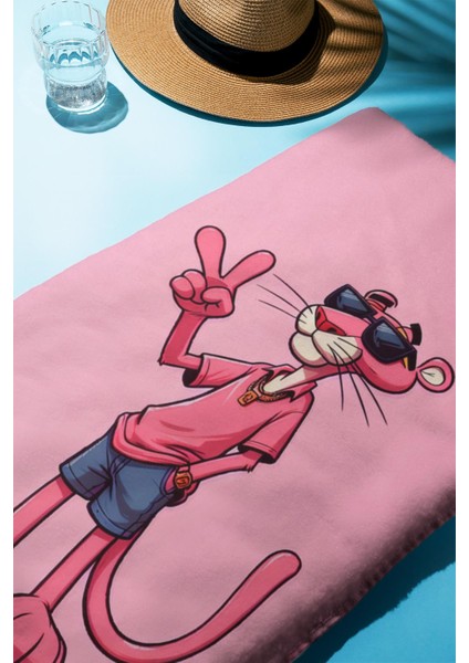 Dijital Baskı Plaj Deniz Havlusu Pembe Panter Desenli Peştamal HVL0138 fiyatları