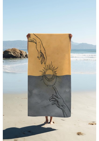 Dijital Baskı Plaj Deniz Havlusu Ay ve Yıldız Desenli Peştamal HVL0147