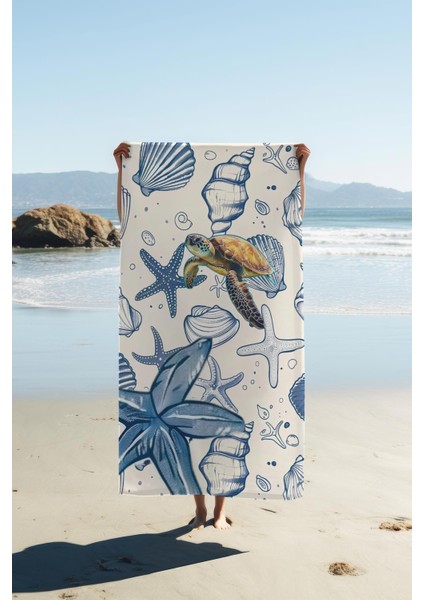Dijital Baskı Plaj Deniz Havlusu Kaplumbağa Desenli Peştamal HVL0213