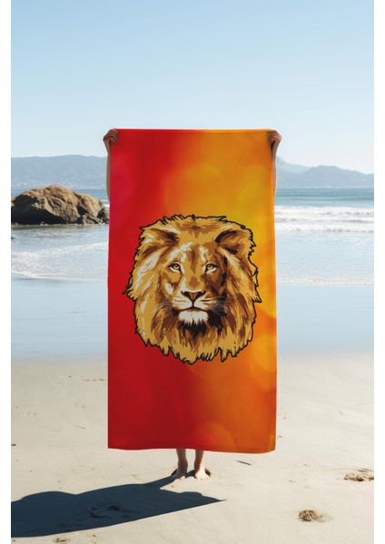 Dijital Baskı Plaj Deniz Havlusu Genç Sportif Aslan Desen Peştamal HVL0236