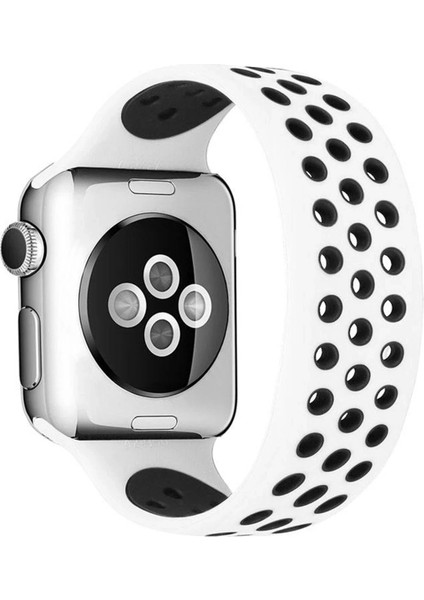 CPT83 Apple Watch 38MM Ayarlı Delikli Silikon Kordon - Beyaz-Siyah