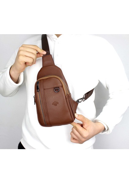 Erkek Taba Renk Çift Kol Çapraz Omuz Çantası Body Bag Çanta Günlük Çanta