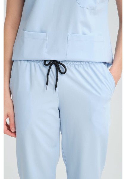 Üniforma V Yaka Buz Mavi Unisex Likralı Ütü Istemeyen Unisex Doktor Hemşire Scrubs Takım fiyatları